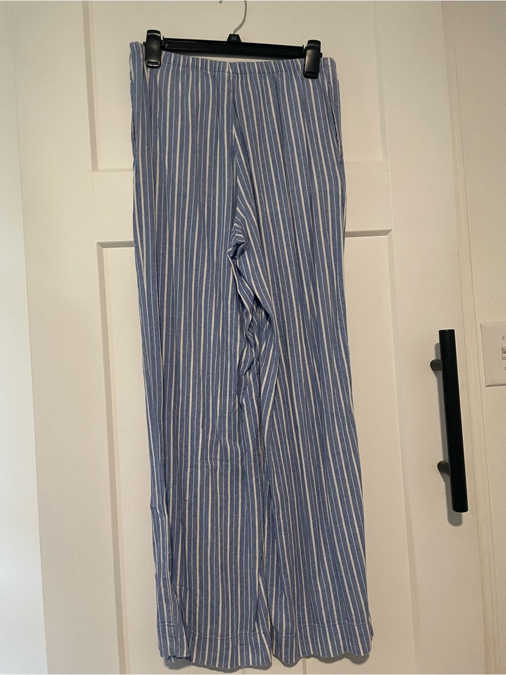 Blue and White Vertical Stripe Wide-Leg Pants